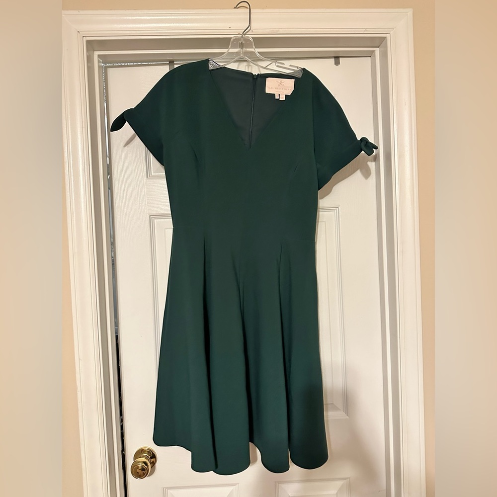 Gal Meets Glam Deep Green Mini Dress with Tie Sleeves